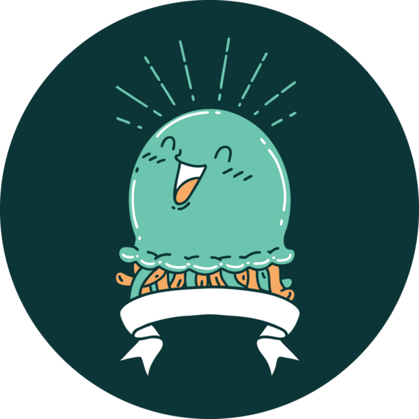 Bir insan tarafından çizilen mutlu denizanası dövmesi ikonu