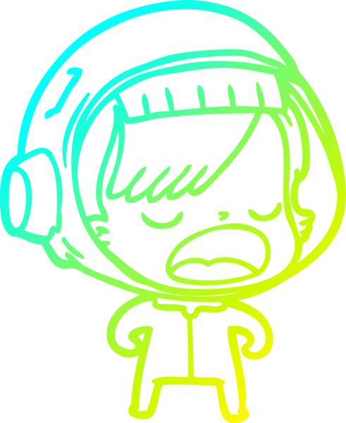 Bir insan tarafından çizilmiş soğuk gradyan çizgi film karakteri konuşan astronot kadın.