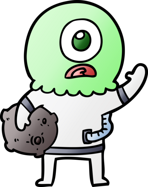 Çizgi film Tepegöz uzaylı uzay adamı bir insan tarafından çiziliyor.