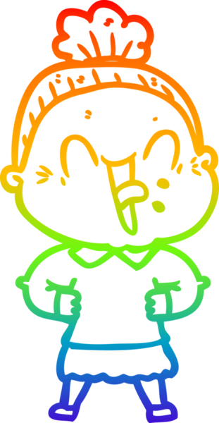 Gökkuşağı gradyan çizgi çizimi Bir insan tarafından çizilmiş mutlu yaşlı kadın