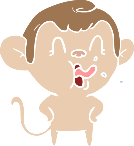 Bir insan tarafından çizilmiş düz renk çizgi film maymunu.