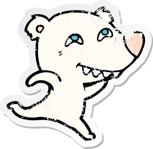 Bir insan tarafından çizilmiş dişleri gösteren karikatür kutup ayısının sıkıntılı çıkartması.