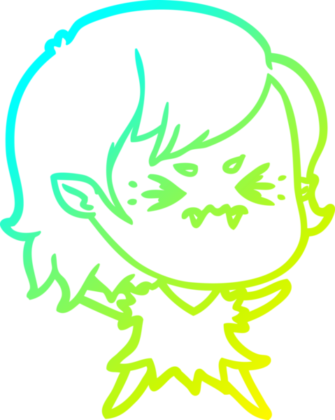 Bir insan tarafından çizilmiş, soğuk gradyan çizgi film karakteri bir vampir kız.