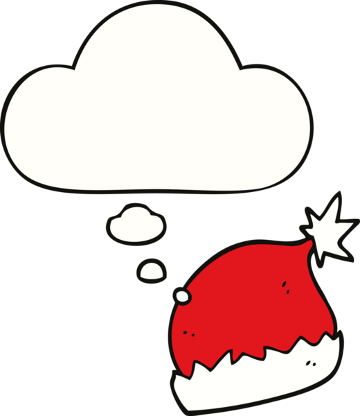 Bir insan tarafından çizilmiş düşünce baloncuklu Noel Baba şapkası.