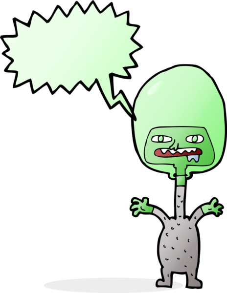 Bir insan tarafından çizilmiş konuşma balonu olan uzay yaratığı çizgi filmi.