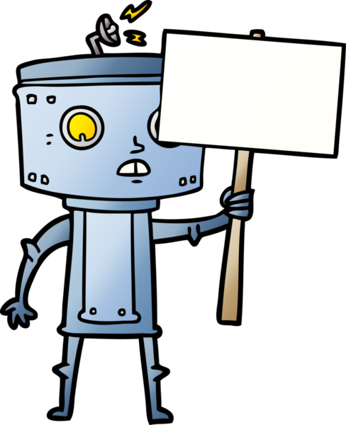 Bir insan tarafından çizilmiş boş işareti olan çizgi film robotu.