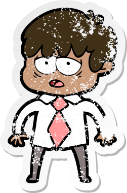 Bir insan tarafından çizilmiş bitkin bir çizgi film karakterinin sıkıntılı çıkartması.