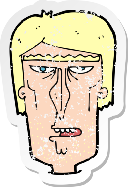 Bir insan tarafından çizilmiş kızgın bir karikatürün gerilimli çıkartması.