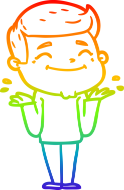 Gökkuşağı gradyan çizimi mutlu bir çizgi film adamı bir insan tarafından çizilen omuz silkme