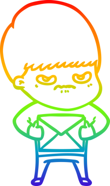 Bir insan tarafından çizilmiş kızgın bir çizgi film çocuğunun çizimi.