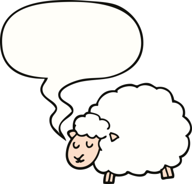 Bir insan tarafından çizilmiş konuşma balonlu bir koyun.