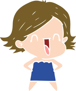 Bir insan tarafından çizilmiş düz renkli mutlu kadın çizgi filmi.