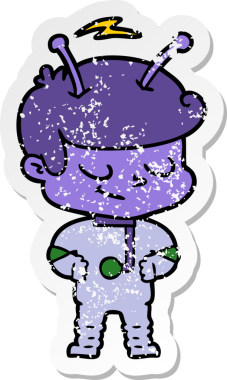 Bir insan tarafından çizilmiş dost canlısı bir uzay adamının sıkıntılı çıkartması.