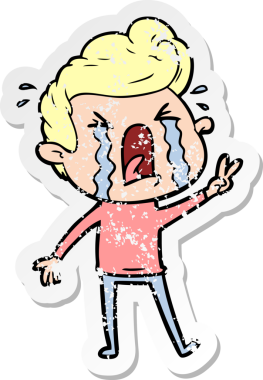 Bir insan tarafından çizilmiş ağlayan bir karikatür çıkartması.