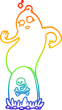 Gökkuşağı gradyan çizimi ürkütücü bir karikatür mezarının yükselen hayaleti bir insan tarafından çizilmiş.