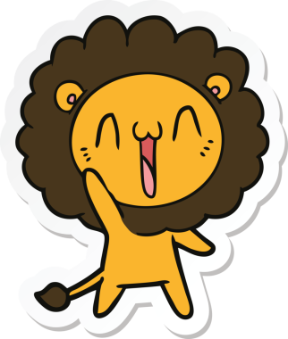 Bir insan tarafından çizilmiş mutlu bir aslanın çıkartması.