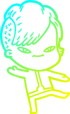 Hipster saç kesimi bir insan tarafından çizilmiş hoş bir çizgi film kızı çizimi.