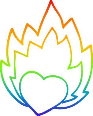 Gökkuşağı gradyan çizgi çizimi Bir insan tarafından çizilmiş yanan kalp