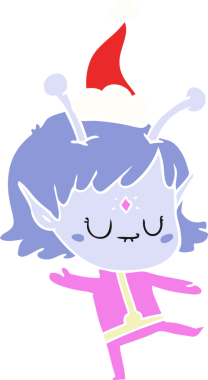 Bir insan tarafından çizilmiş Noel Baba şapkası giyen uzaylı bir kızın el resmi.