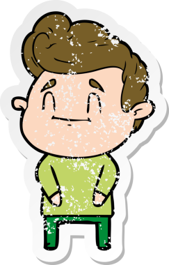 Bir insan tarafından çizilmiş mutlu bir çizgi film karakterinin sıkıntılı çıkartması.