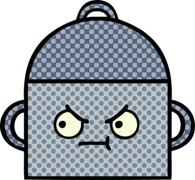 Bir insan tarafından çizilmiş yemek tenceresinin çizgi romanı.