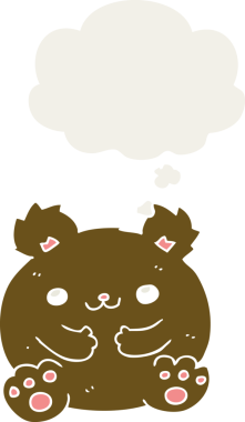 Düşünce baloncuğu olan çizgi film ayısı insan tarafından çizilmiş.