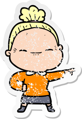 Bir insan tarafından çizilmiş barışçıl yaşlı bir kadının sıkıntılı çıkartması.