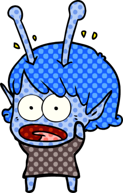 Karikatür, bir insan tarafından çizilen uzaylı kızı şok etti.