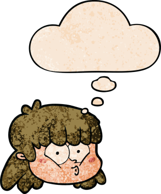 Bir insan tarafından çizilmiş grunge desenli düşünce baloncuklu kadın yüzü.