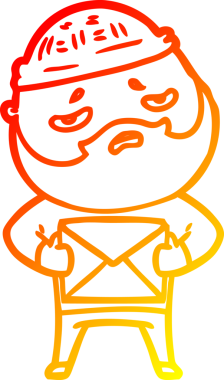 İnsan tarafından çizilmiş sakallı, endişeli bir çizgi film karakteri.