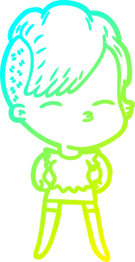 Bir insan tarafından çizilmiş, gözlerini kısarak bakan bir çizgi film karakteri.