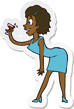 Bir insan tarafından çizilmiş içkili bir karikatür kadının çıkartması.