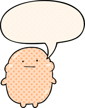 Bir insan tarafından çizilmiş çizgi roman tarzında konuşma balonu olan sevimli şişman bir insan.