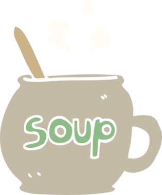 Bir insan tarafından çizilmiş düz renk çizim çizgi film çorbası.