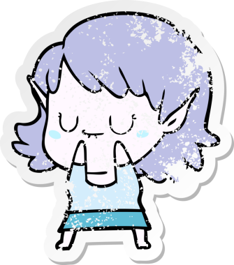 Bir insan tarafından çizilmiş mutlu bir elf kızının sıkıntılı çıkartması.