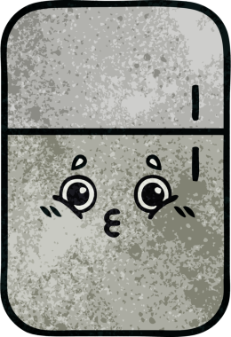 Bir insan tarafından çizilmiş buzdolabının retro grunge desenli karikatürü.