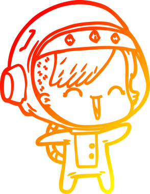 Bir insan tarafından çizilmiş mutlu bir uzay kızının sıcak çizgi çizimi