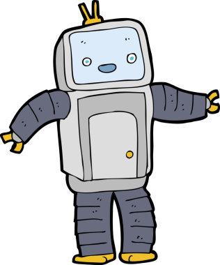 Bir insan tarafından çizilmiş çizgi film robotu