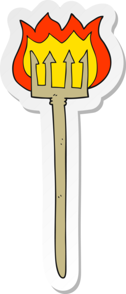 Bir insan tarafından çizilmiş alevli şeytan çatalının çıkartması.