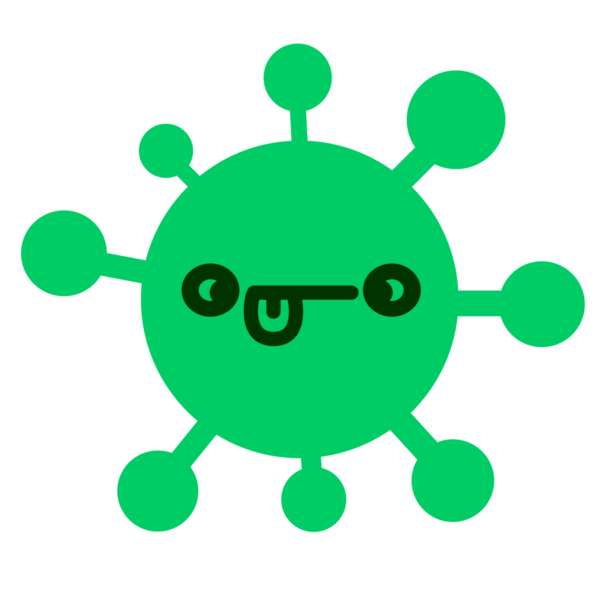 Bir insan tarafından çizilmiş şaşı gözlü virüs.