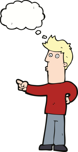 Bir insan tarafından çizilen düşünce baloncuğuyla işaret eden çizgi film adamı.