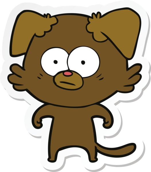 Bir insan tarafından çizilmiş sinirli bir köpek çizgi filminin çıkartması.