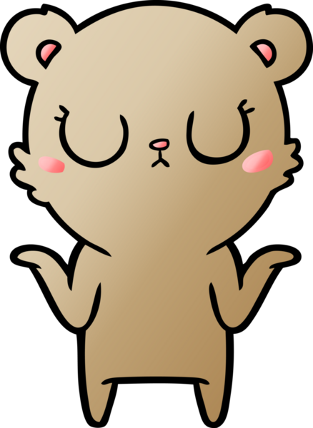 Bir insan tarafından çizilmiş barışçıl çizgi film ayısı omuz silkiyor.