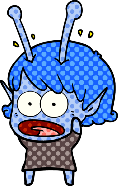 Karikatür, bir insan tarafından çizilen uzaylı kızı şok etti.