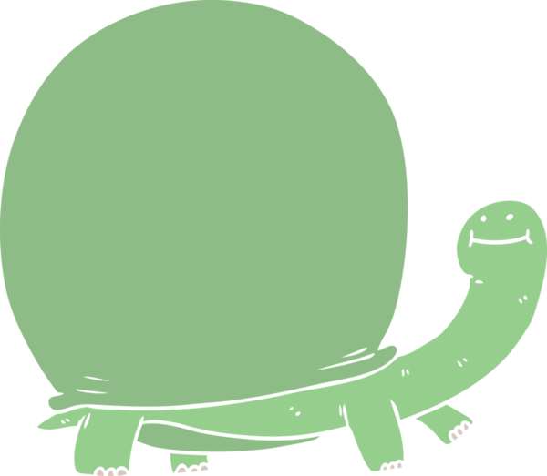 Bir insan tarafından çizilmiş düz renkli karikatür kaplumbağası.