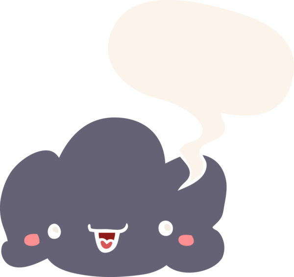 Konuşma baloncuğu olan sevimli çizgi film bulutu bir insan tarafından çizilmiş.