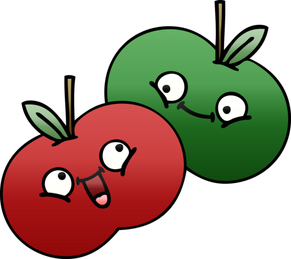 Bir insan tarafından çizilmiş sulu bir elmanın gölgeli çizgi filmi.