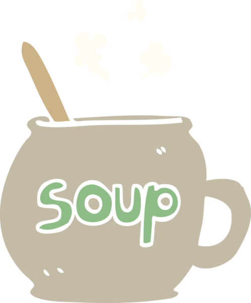 Bir insan tarafından çizilmiş düz renk çizim çizgi film çorbası.