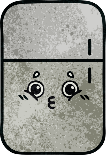 Bir insan tarafından çizilmiş buzdolabının retro grunge desenli karikatürü.