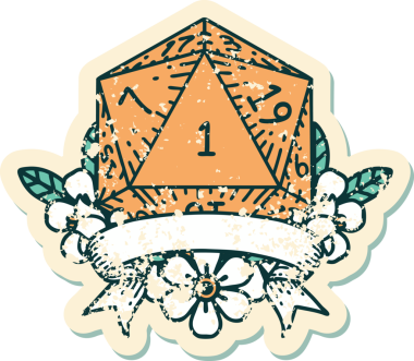 Retro Dövme Biçimi Doğal Bir d20 zar bir insan tarafından çizildi